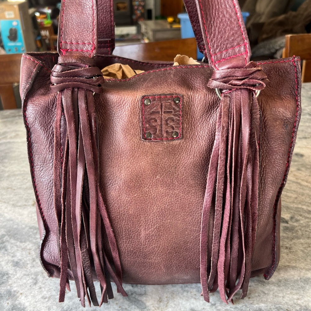 STS Ranchwear burgundy fringe purse/tote bag